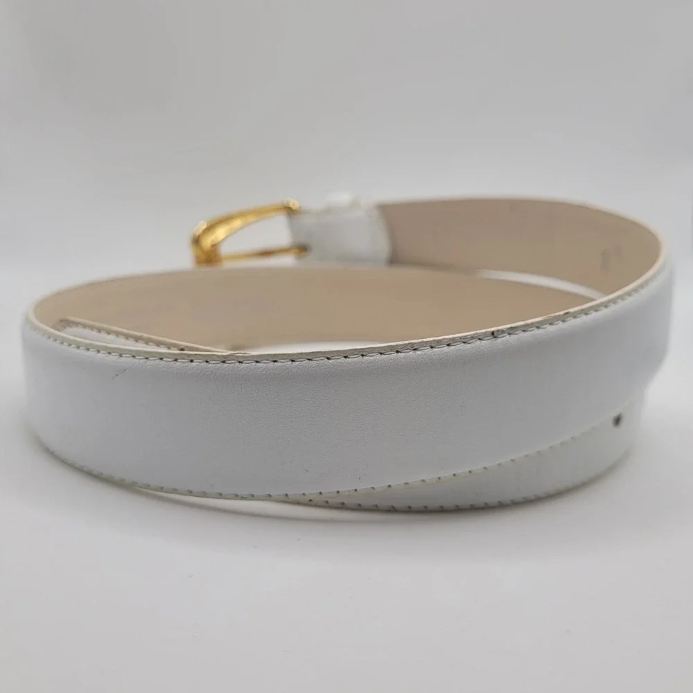 Vintage Liz Claiborne Belt Med White Leather 90s Preppy Quiet Luxury Minimalist